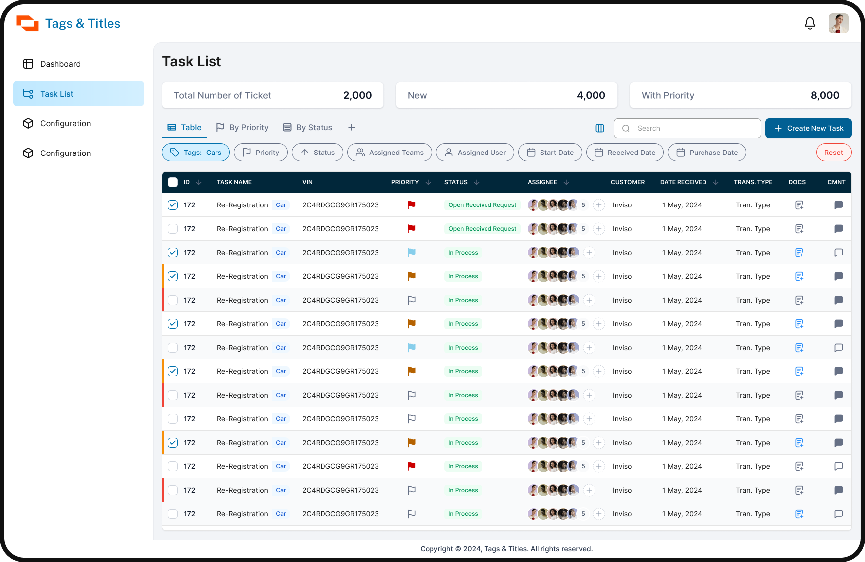 Vehicle Registrations design layout