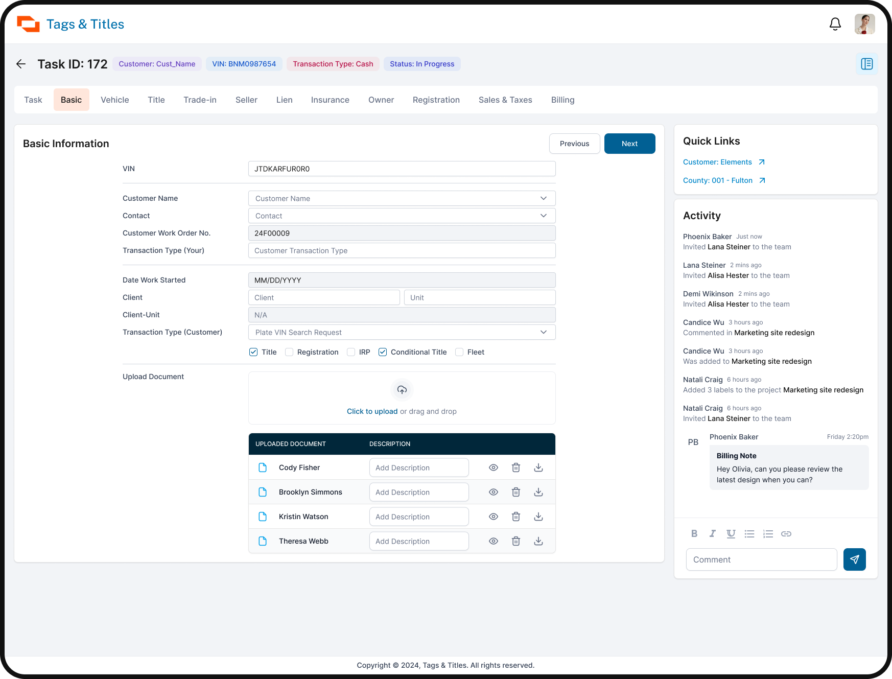 Vehicle Registrations design layout